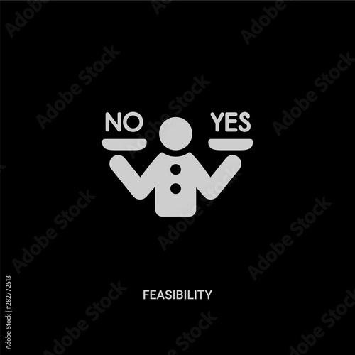 white feasibility vector icon on black background. modern flat feasibility from user concept vector sign symbol can be use for web, mobile and logo. photo