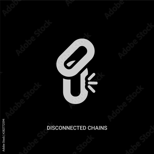 white disconnected chains vector icon on black background. modern flat disconnected chains from ui concept vector sign symbol can be use for web, mobile and logo.