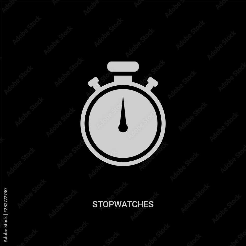 white stopwatches vector icon on black background. modern flat stopwatches from ui concept vector sign symbol can be use for web, mobile and logo. white stopwatches vector icon on black background. modern flat stopwatches from ui concept vector sign symbol can be use for web, mobile and logo.
