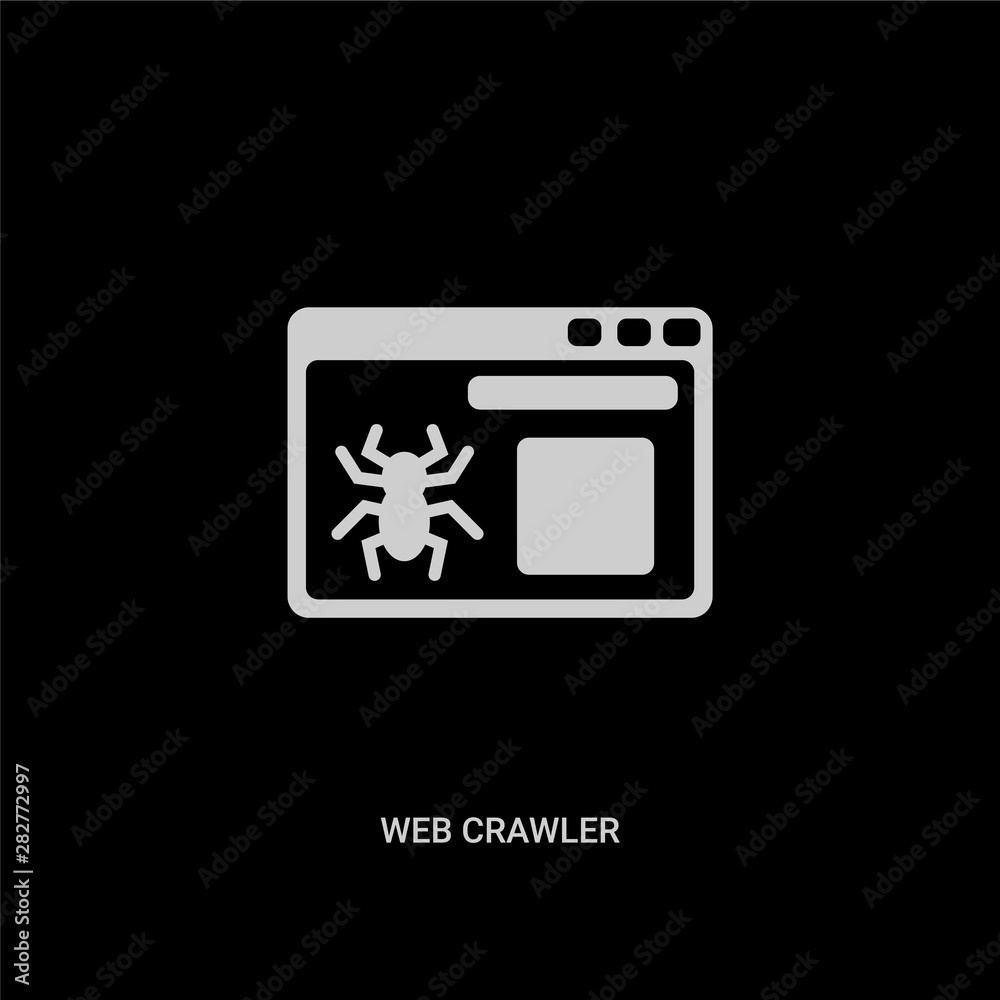 white web crawler vector icon on black background. modern flat web crawler from ui concept vector sign symbol can be use for web, mobile and logo. white web crawler vector icon on black background. modern flat web crawler from ui concept vector sign symbol can be use for web, mobile and logo.