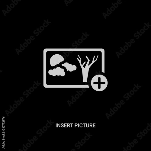 white insert picture vector icon on black background. modern flat insert picture from ui concept vector sign symbol can be use for web, mobile and logo.