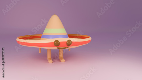 Mexican hat character on violet background. 3d illustration