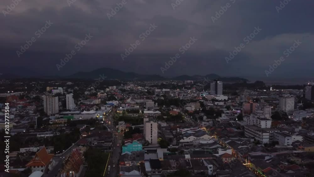 Drone shot of Patong beach on Phuket resort at night Drone shot of Patong beach on Phuket resort at night