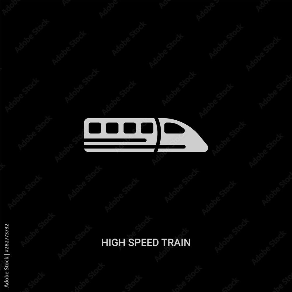 white high speed train vector icon on black background. modern flat high speed train from transport concept vector sign symbol can be use for web, mobile and logo. white high speed train vector icon on black background. modern flat high speed train from transport concept vector sign symbol can be use for web, mobile and logo.