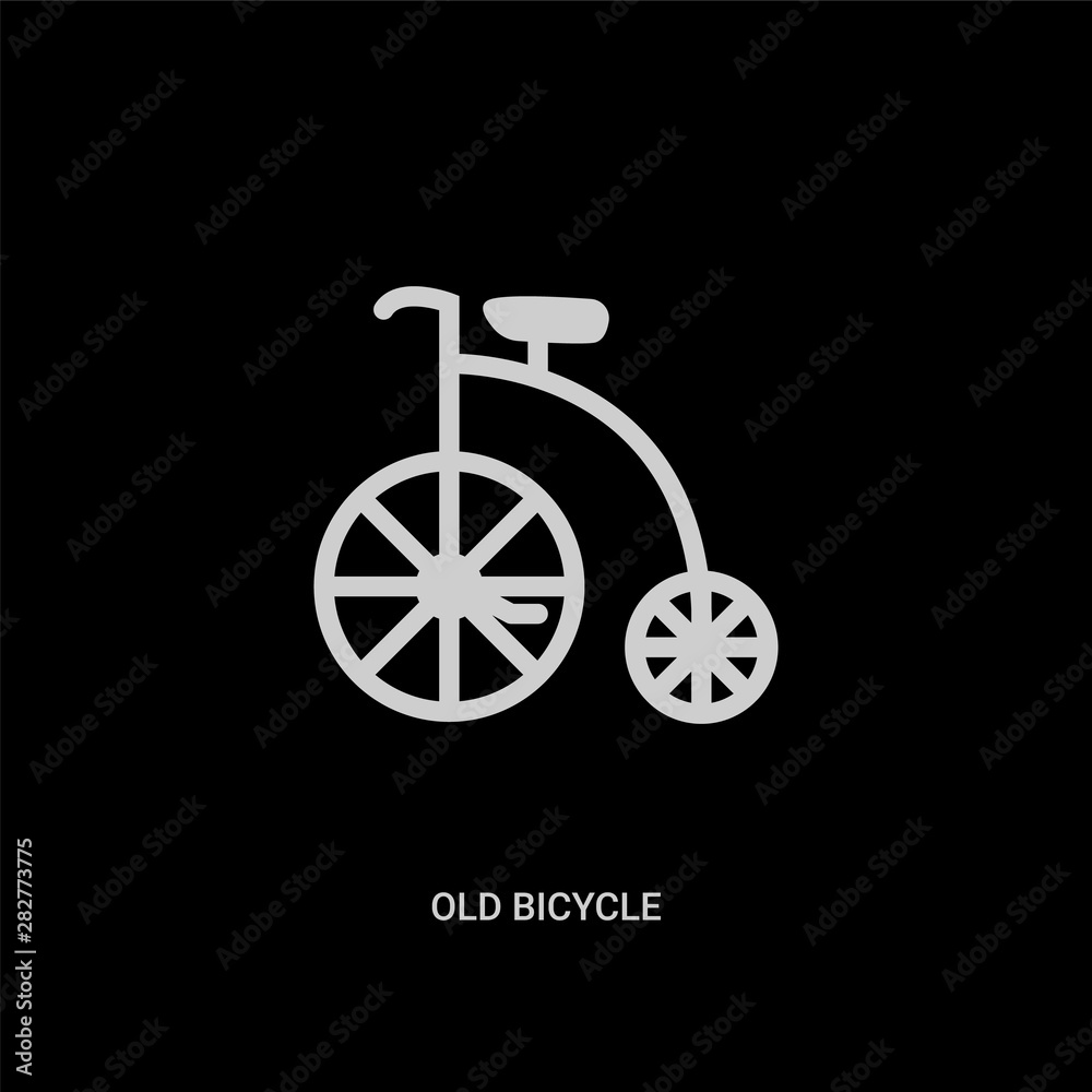 white old bicycle vector icon on black background. modern flat old bicycle from transport concept vector sign symbol can be use for web, mobile and logo. white old bicycle vector icon on black background. modern flat old bicycle from transport concept vector sign symbol can be use for web, mobile and logo.