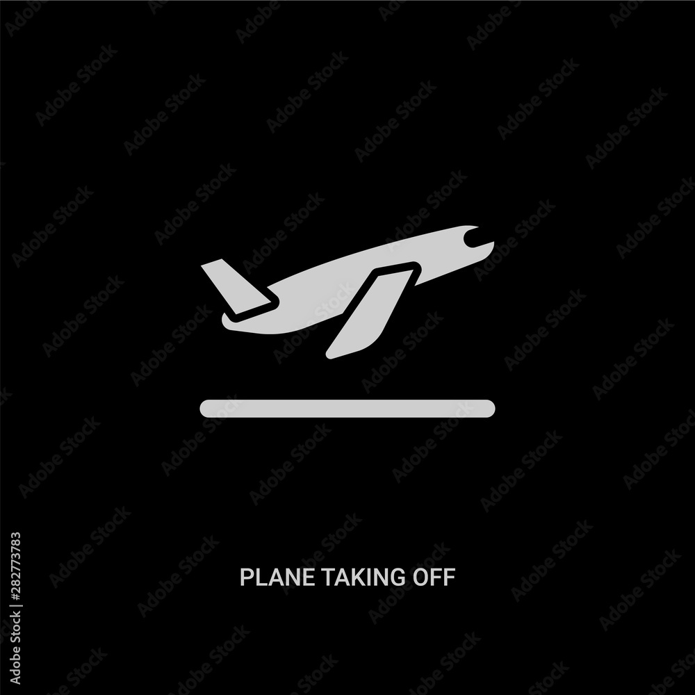 white plane taking off vector icon on black background. modern flat plane taking off from transport concept vector sign symbol can be use for web, mobile and logo.