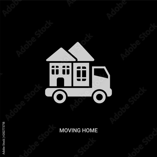 white moving home vector icon on black background. modern flat moving home from transport concept vector sign symbol can be use for web, mobile and logo.