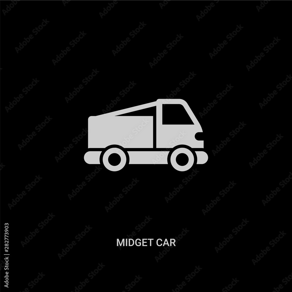 white midget car vector icon on black background. modern flat midget car from transport concept vector sign symbol can be use for web, mobile and logo. white midget car vector icon on black background. modern flat midget car from transport concept vector sign symbol can be use for web, mobile and logo.