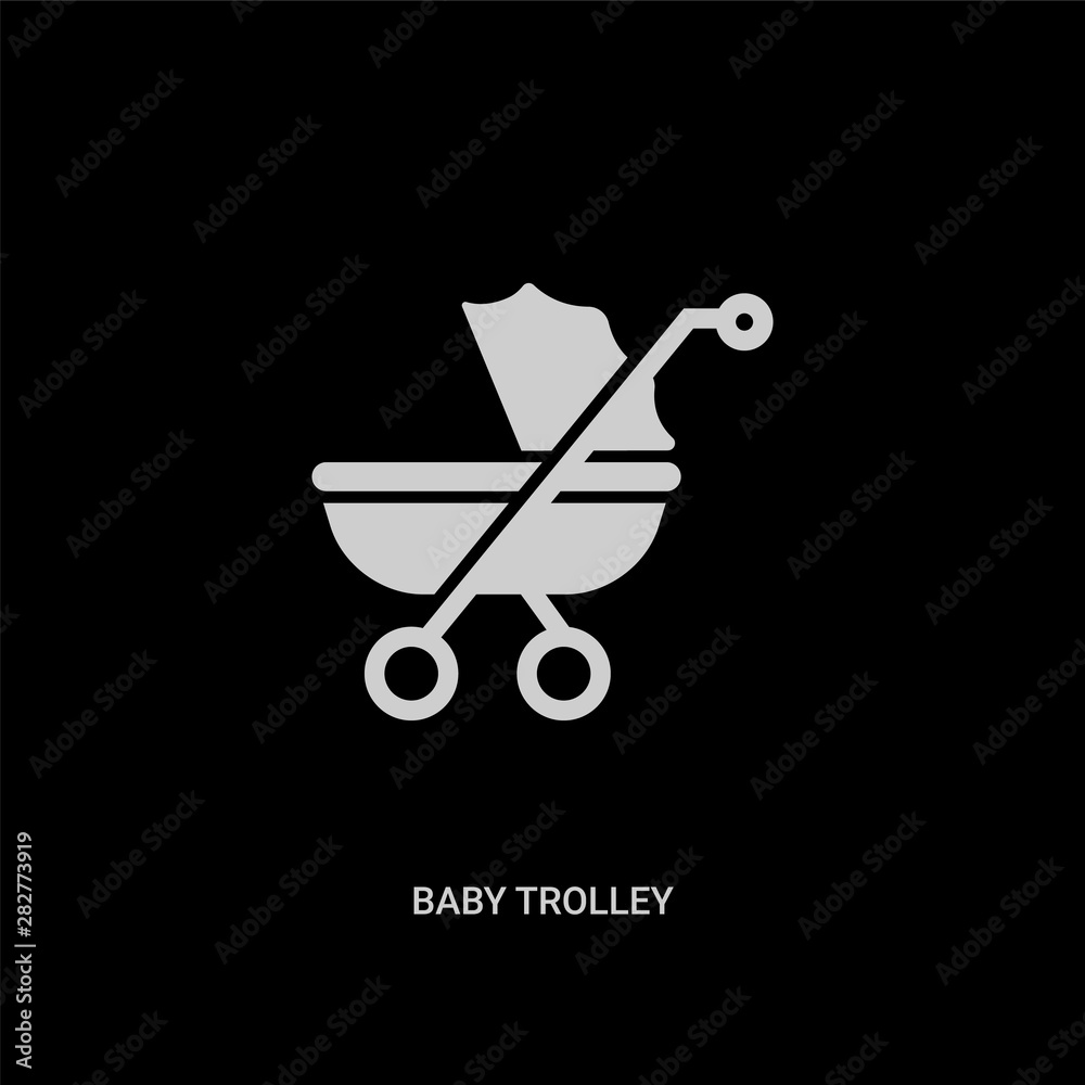 white baby trolley vector icon on black background. modern flat baby trolley from transport concept vector sign symbol can be use for web, mobile and logo. white baby trolley vector icon on black background. modern flat baby trolley from transport concept vector sign symbol can be use for web, mobile and logo.