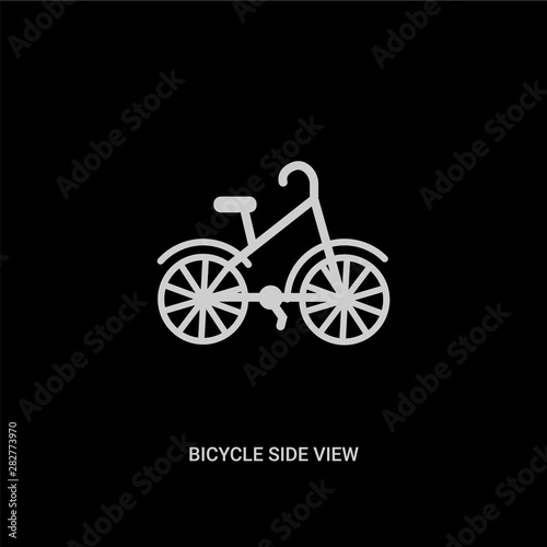 white bicycle side view vector icon on black background. modern flat bicycle side view from transport concept vector sign symbol can be use for web, mobile and logo.