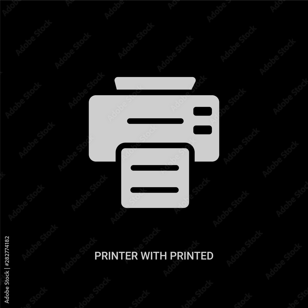 white printer with printed paper vector icon on black background. modern flat printer with printed paper from tools and utensils concept vector sign symbol can be use for web, mobile and logo. white printer with printed paper vector icon on black background. modern flat printer with printed paper from tools and utensils concept vector sign symbol can be use for web, mobile and logo.