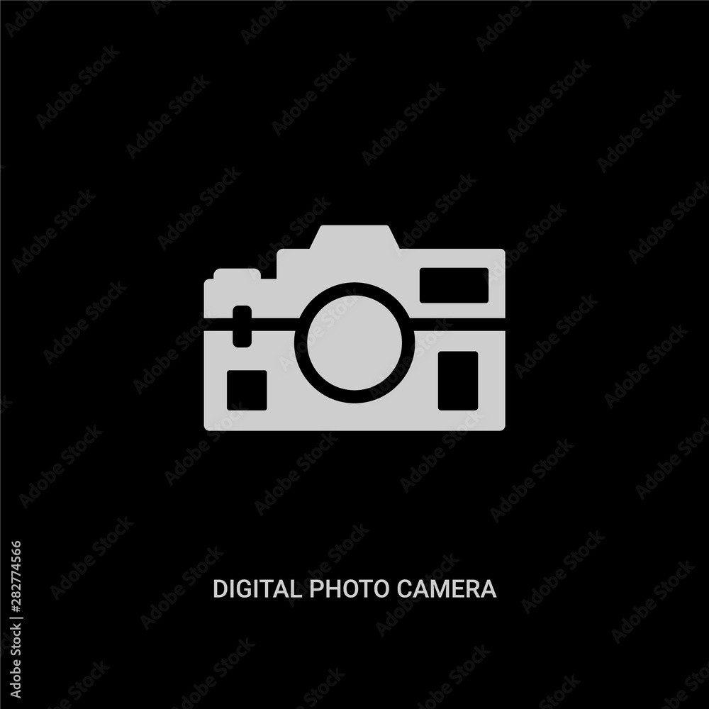 white digital photo camera vector icon on black background. modern flat digital photo camera from technology concept vector sign symbol can be use for web, mobile and logo. white digital photo camera vector icon on black background. modern flat digital photo camera from technology concept vector sign symbol can be use for web, mobile and logo.