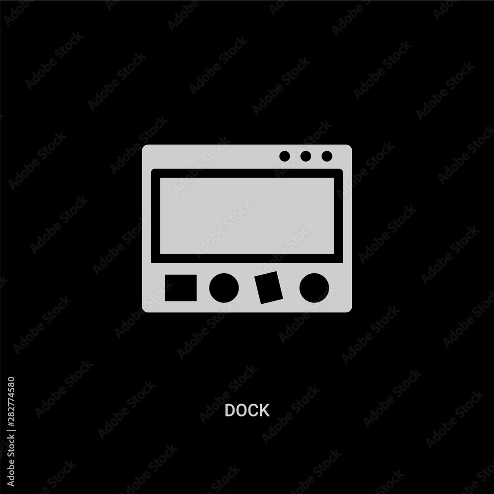 white dock vector icon on black background. modern flat dock from technology concept vector sign symbol can be use for web, mobile and logo. white dock vector icon on black background. modern flat dock from technology concept vector sign symbol can be use for web, mobile and logo.