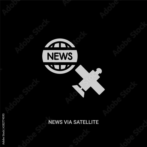 white news via satellite vector icon on black background. modern flat news via satellite from technology concept vector sign symbol can be use for web, mobile and logo.