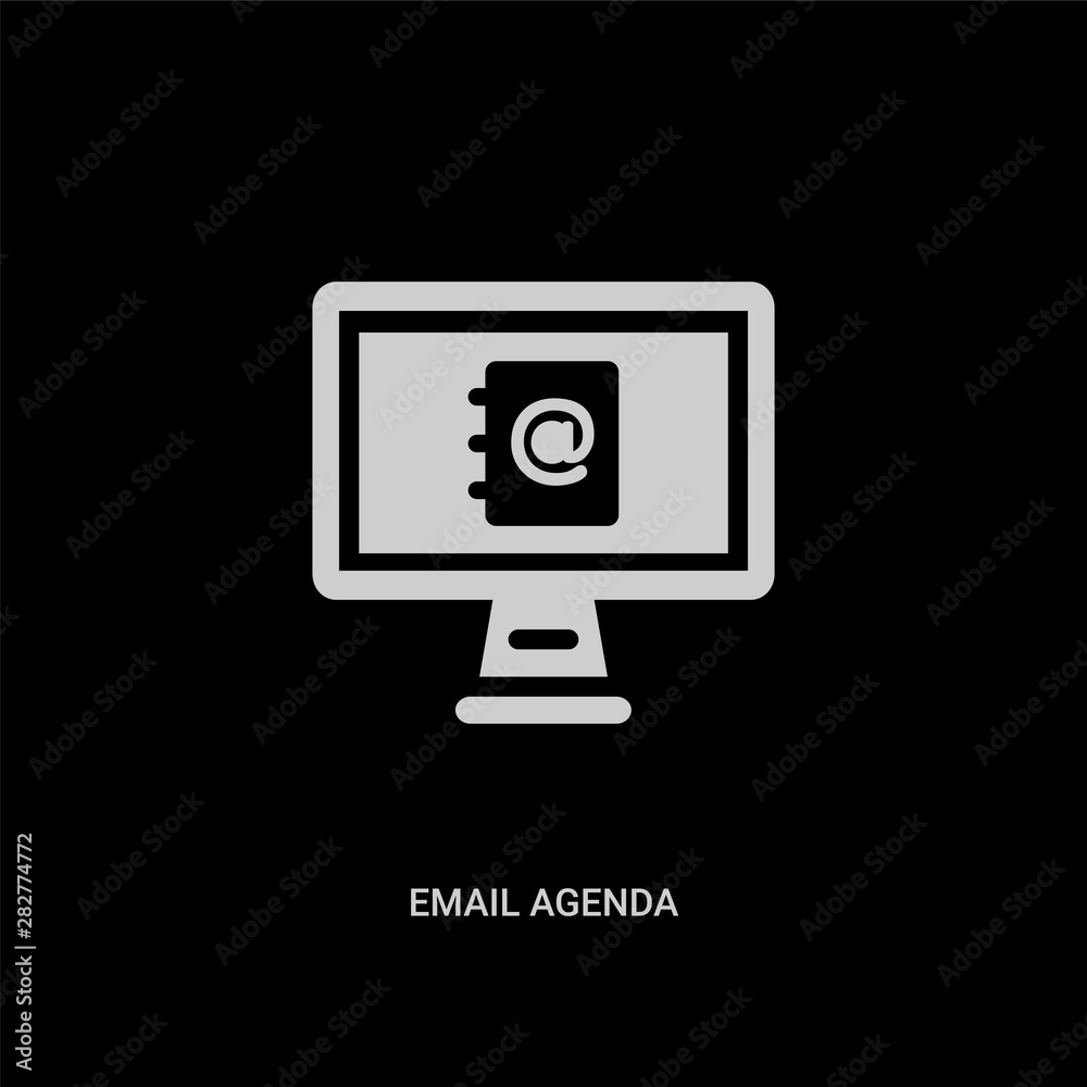 white email agenda vector icon on black background. modern flat email agenda from technology concept vector sign symbol can be use for web, mobile and logo. white email agenda vector icon on black background. modern flat email agenda from technology concept vector sign symbol can be use for web, mobile and logo.