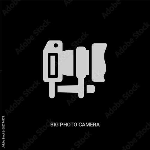 white big photo camera vector icon on black background. modern flat big photo camera from social media concept vector sign symbol can be use for web, mobile and logo.