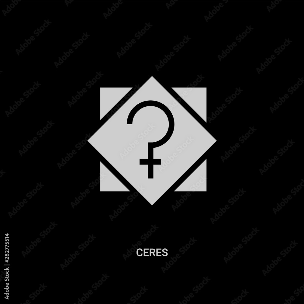 white ceres vector icon on black background. modern flat ceres from signs concept vector sign symbol can be use for web, mobile and logo. white ceres vector icon on black background. modern flat ceres from signs concept vector sign symbol can be use for web, mobile and logo.