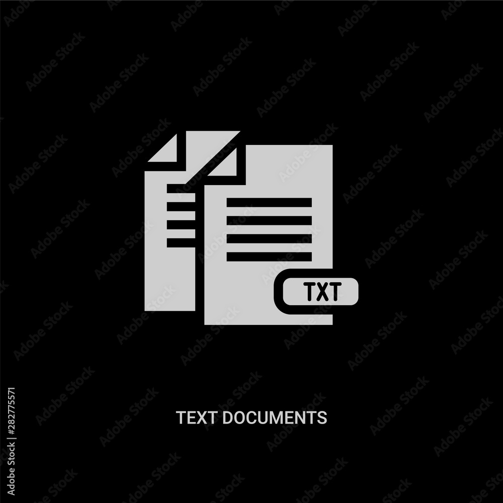 white text documents vector icon on black background. modern flat text documents from signs concept vector sign symbol can be use for web, mobile and logo. white text documents vector icon on black background. modern flat text documents from signs concept vector sign symbol can be use for web, mobile and logo.