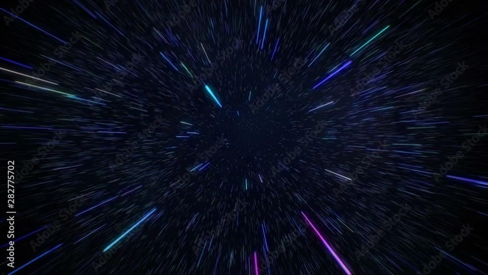 Space travelling with hyperspace jump in galaxy background.