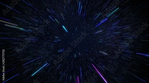 Space travelling with hyperspace jump in galaxy background.