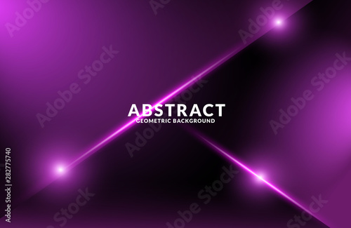 Dark purple Realistic abstract Geometric background. Neon light effect vector. Modern futuristic design template