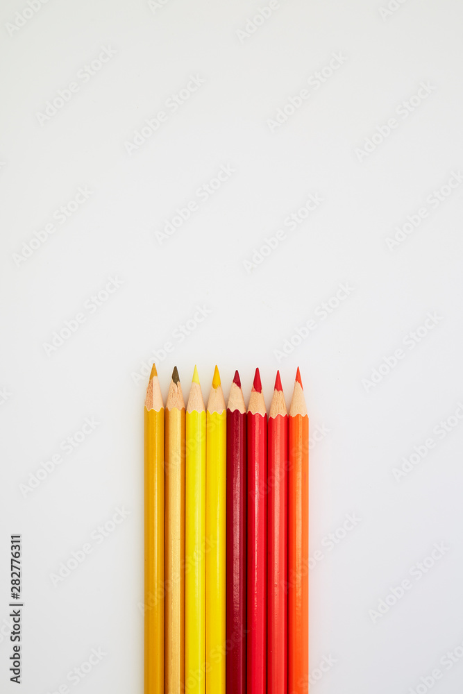 Red and Yellow Color pencils on white Red and Yellow Color pencils on white