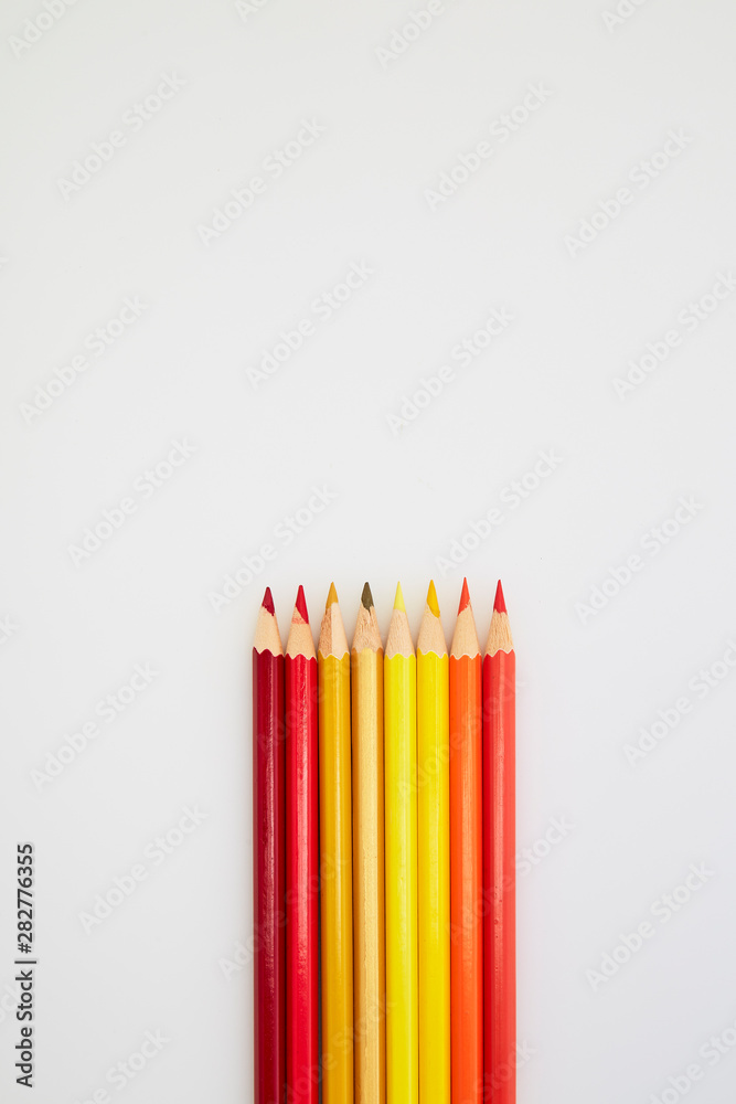 Red and Yellow Color pencils on white Red and Yellow Color pencils on white