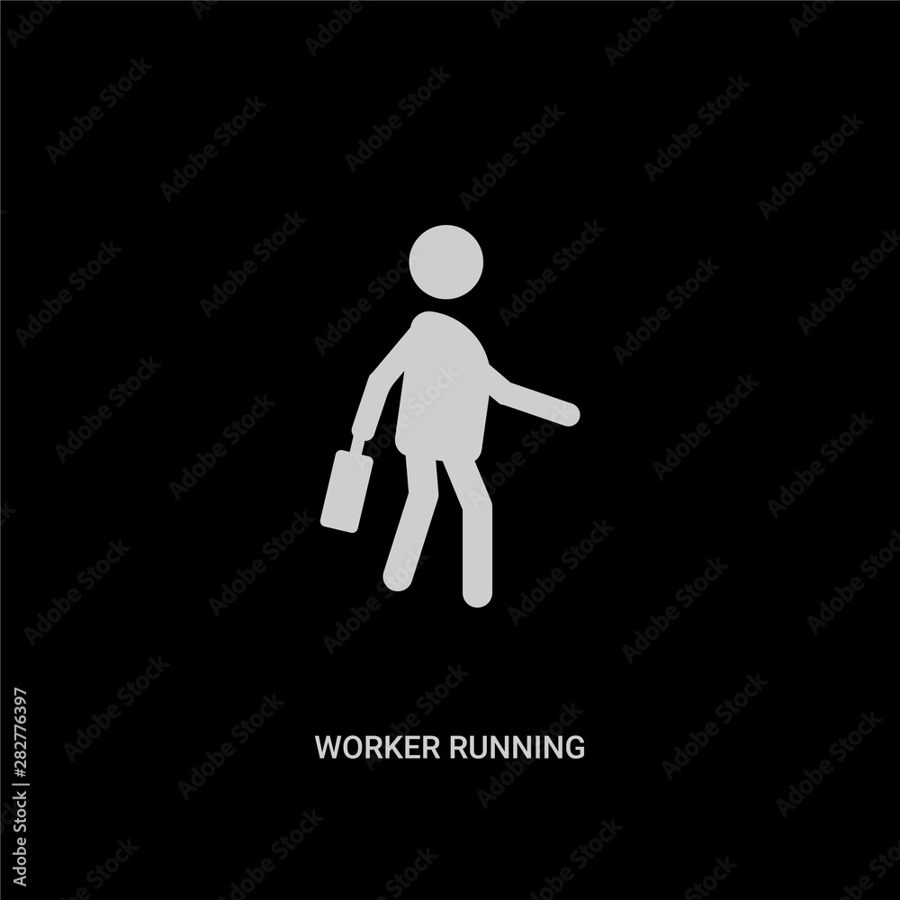 white worker running vector icon on black background. modern flat worker running from people concept vector sign symbol can be use for web, mobile and logo.