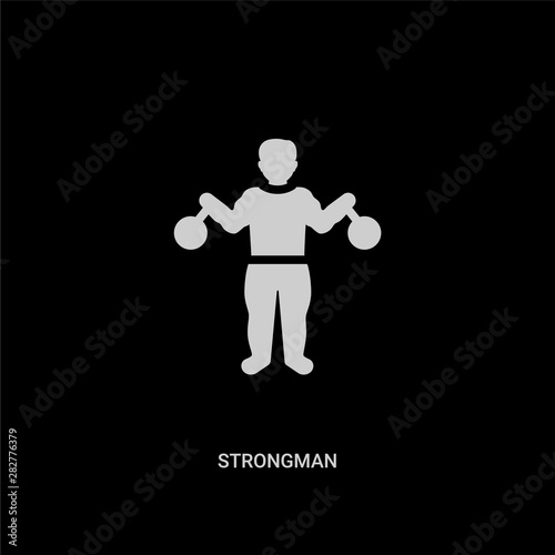 white strongman vector icon on black background. modern flat strongman from professions and jobs concept vector sign symbol can be use for web, mobile and logo.