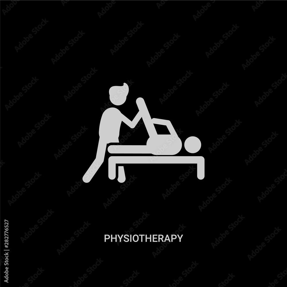 white physiotherapy vector icon on black background. modern flat physiotherapy from people concept vector sign symbol can be use for web, mobile and logo. white physiotherapy vector icon on black background. modern flat physiotherapy from people concept vector sign symbol can be use for web, mobile and logo.