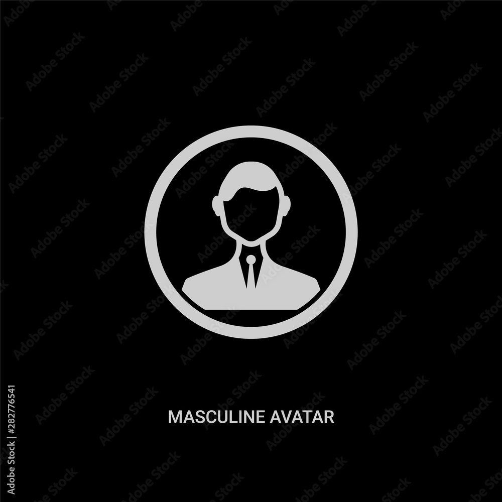 white masculine avatar vector icon on black background. modern flat masculine avatar from people concept vector sign symbol can be use for web, mobile and logo. white masculine avatar vector icon on black background. modern flat masculine avatar from people concept vector sign symbol can be use for web, mobile and logo.