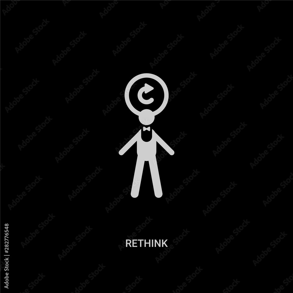 white rethink vector icon on black background. modern flat rethink from people concept vector sign symbol can be use for web, mobile and logo. white rethink vector icon on black background. modern flat rethink from people concept vector sign symbol can be use for web, mobile and logo.