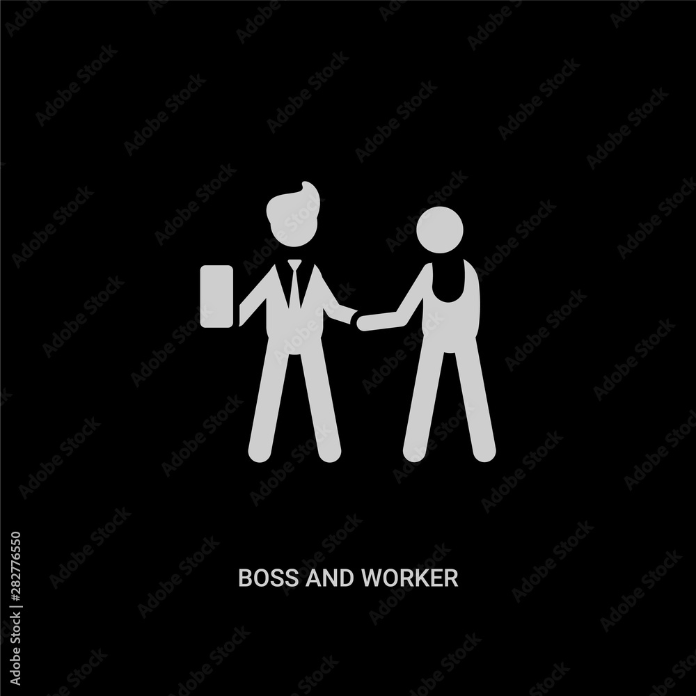 white boss and worker vector icon on black background. modern flat boss and worker from people concept vector sign symbol can be use for web, mobile and logo. white boss and worker vector icon on black background. modern flat boss and worker from people concept vector sign symbol can be use for web, mobile and logo.