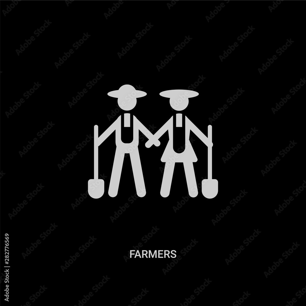 white farmers vector icon on black background. modern flat farmers from people concept vector sign symbol can be use for web, mobile and logo. white farmers vector icon on black background. modern flat farmers from people concept vector sign symbol can be use for web, mobile and logo.