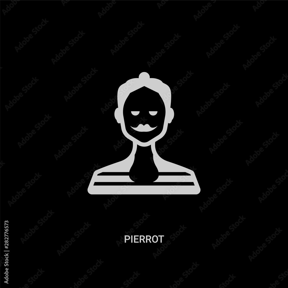 white pierrot vector icon on black background. modern flat pierrot from people concept vector sign symbol can be use for web, mobile and logo. white pierrot vector icon on black background. modern flat pierrot from people concept vector sign symbol can be use for web, mobile and logo.