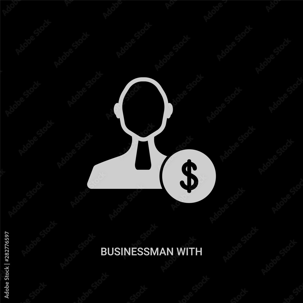 white businessman with dollar money vector icon on black background. modern flat businessman with dollar money from people concept vector sign symbol can be use for web, mobile and logo. white businessman with dollar money vector icon on black background. modern flat businessman with dollar money from people concept vector sign symbol can be use for web, mobile and logo.