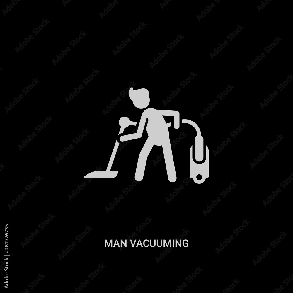 white man vacuuming vector icon on black background. modern flat man vacuuming from people concept vector sign symbol can be use for web, mobile and logo. white man vacuuming vector icon on black background. modern flat man vacuuming from people concept vector sign symbol can be use for web, mobile and logo.