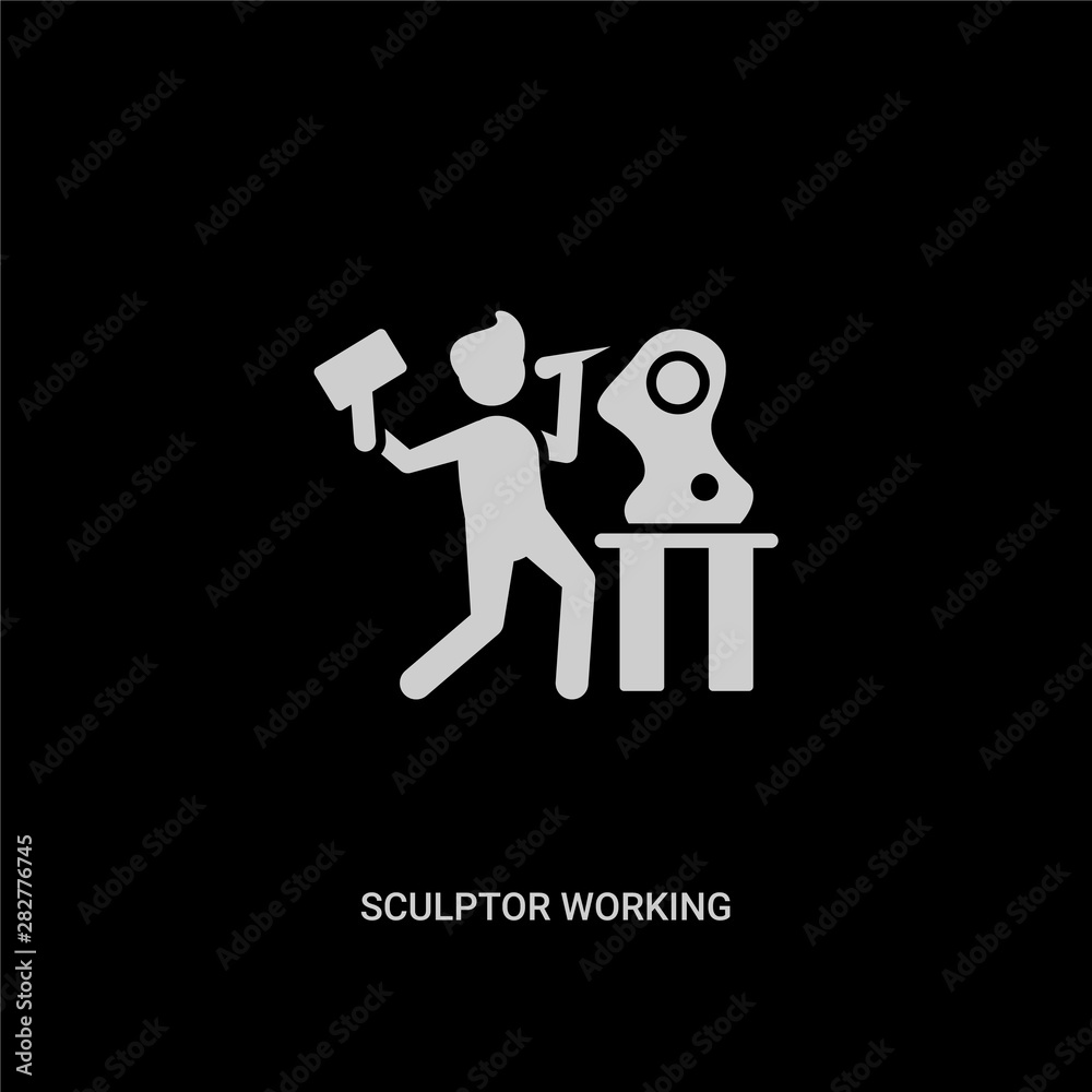 Fototapeta premium white sculptor working vector icon on black background. modern flat sculptor working from people concept vector sign symbol can be use for web, mobile and logo.