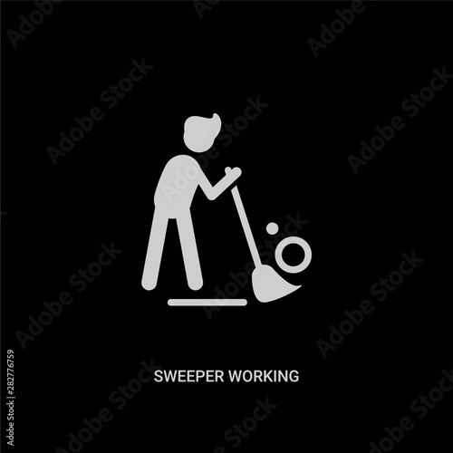white sweeper working vector icon on black background. modern flat sweeper working from people concept vector sign symbol can be use for web, mobile and logo.