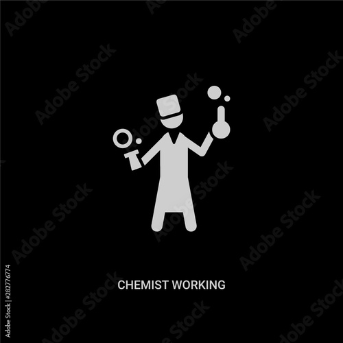 white chemist working vector icon on black background. modern flat chemist working from people concept vector sign symbol can be use for web, mobile and logo.