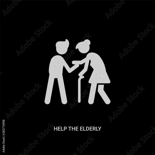 white help the elderly vector icon on black background. modern flat help the elderly from people concept vector sign symbol can be use for web, mobile and logo.