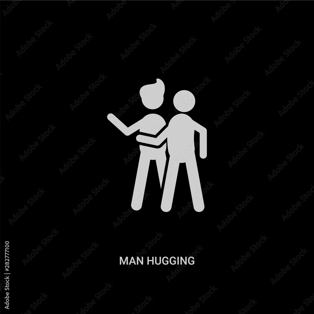 white man hugging vector icon on black background. modern flat man hugging from people concept vector sign symbol can be use for web, mobile and logo. white man hugging vector icon on black background. modern flat man hugging from people concept vector sign symbol can be use for web, mobile and logo.