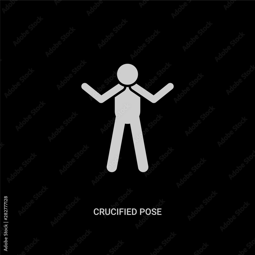 white crucified pose vector icon on black background. modern flat crucified pose from people concept vector sign symbol can be use for web, mobile and logo. white crucified pose vector icon on black background. modern flat crucified pose from people concept vector sign symbol can be use for web, mobile and logo.