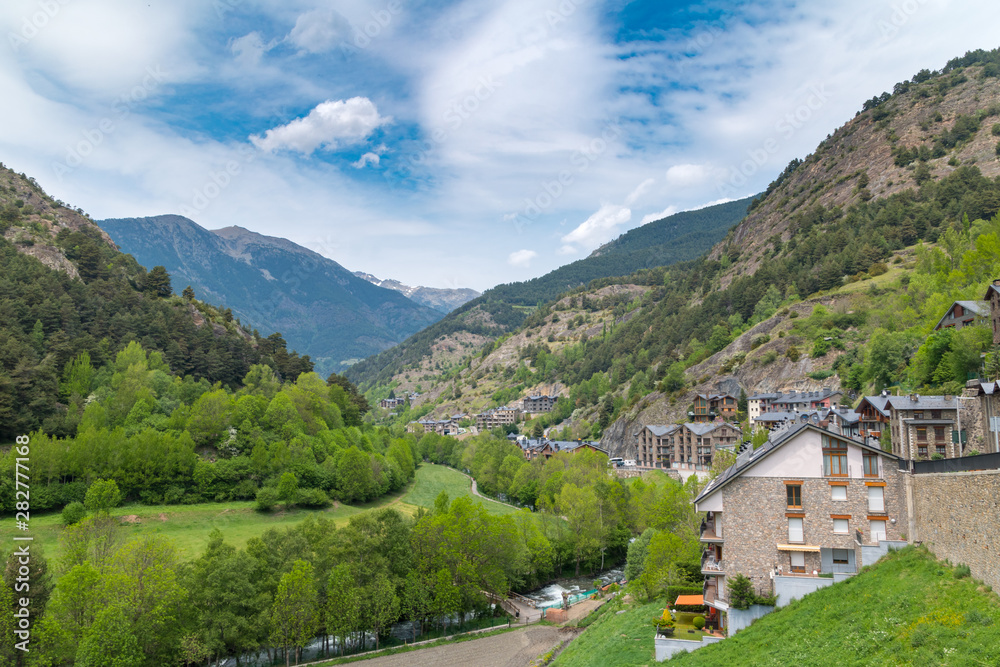 Panoramic view of mountains in Ordino, Andorra.