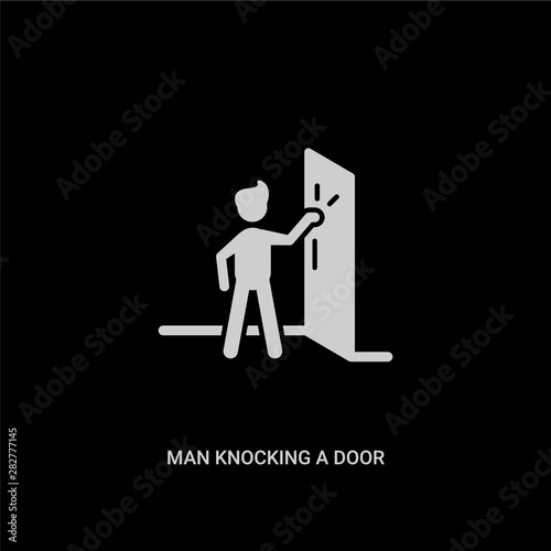 white man knocking a door vector icon on black background. modern flat man knocking a door from people concept vector sign symbol can be use for web, mobile and logo.