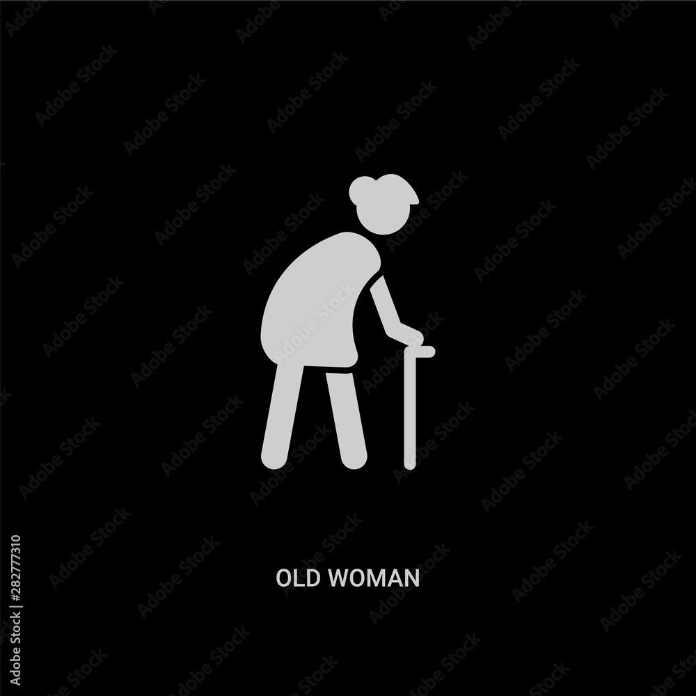white old woman vector icon on black background. modern flat old woman from people concept vector sign symbol can be use for web, mobile and logo. white old woman vector icon on black background. modern flat old woman from people concept vector sign symbol can be use for web, mobile and logo.