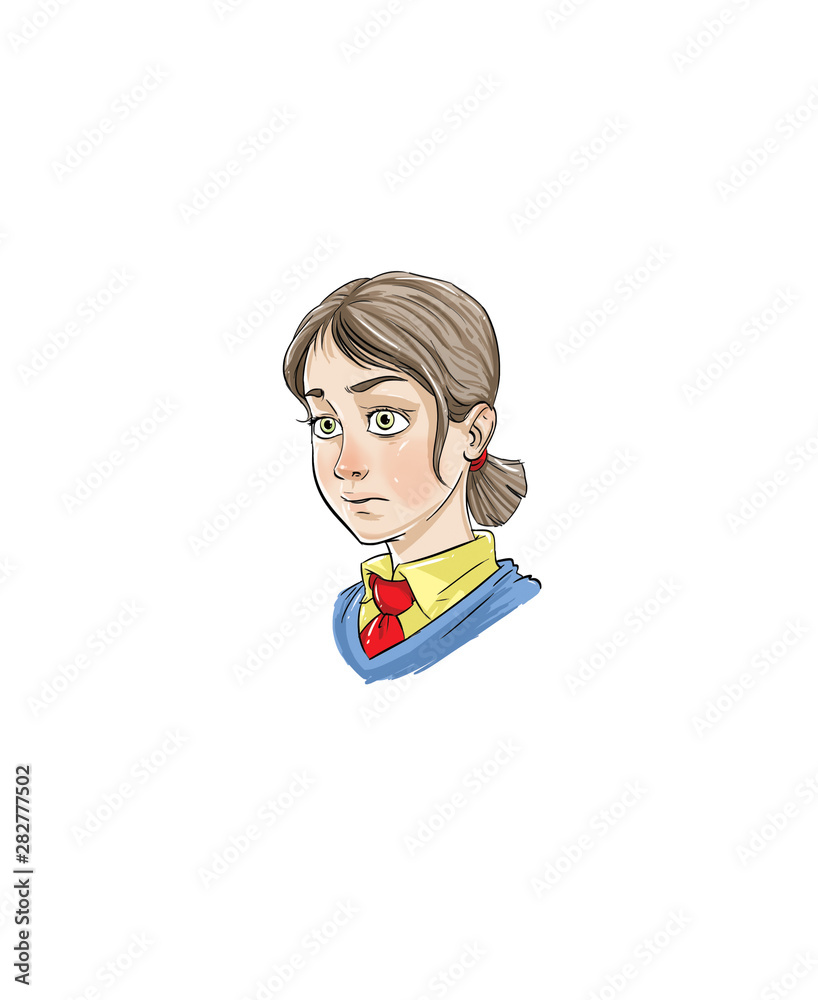 girl character portrait isolated from white background