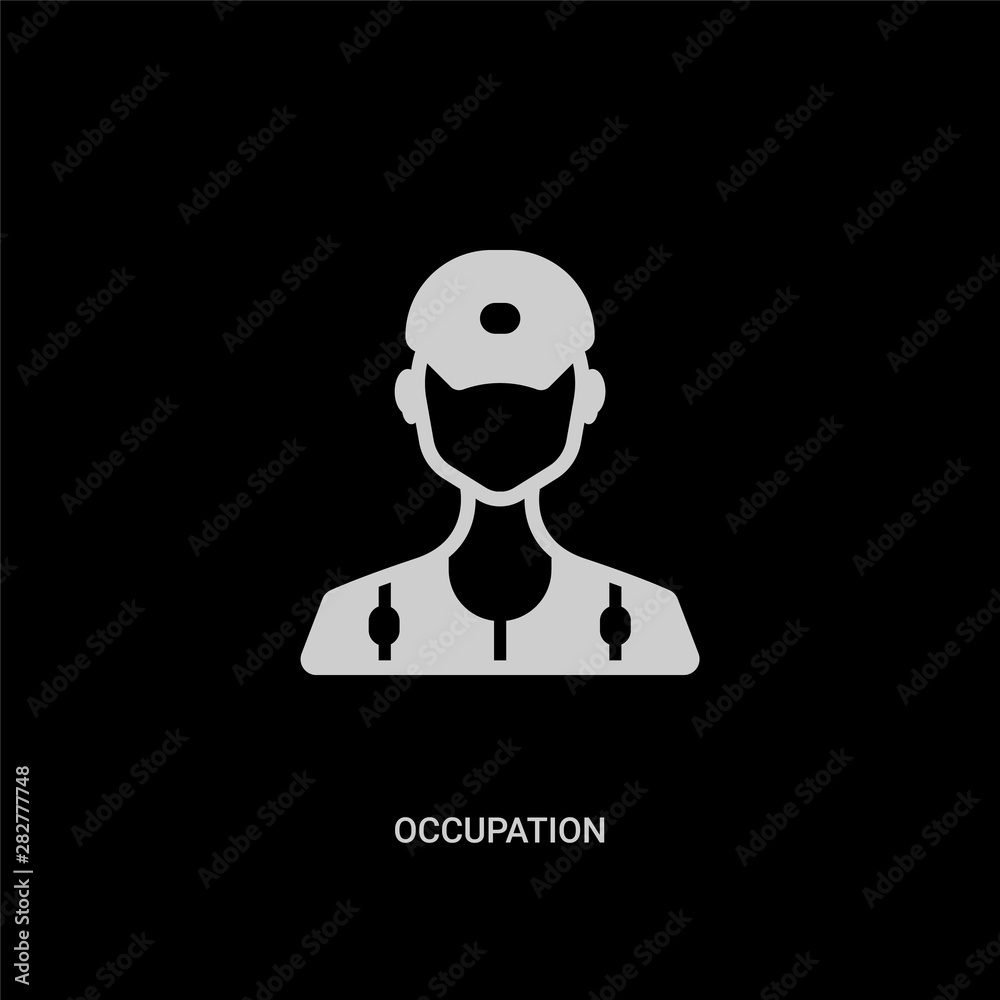 white occupation vector icon on black background. modern flat occupation from people concept vector sign symbol can be use for web, mobile and logo. white occupation vector icon on black background. modern flat occupation from people concept vector sign symbol can be use for web, mobile and logo.