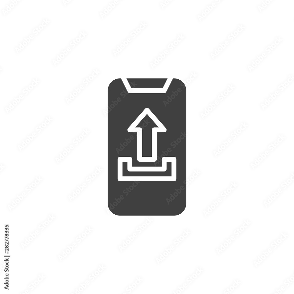 Mobile phone upload vector icon. filled flat sign for mobile concept and web design. Smartphone upload notification glyph icon. Symbol, logo illustration. Vector graphics Mobile phone upload vector icon. filled flat sign for mobile concept and web design. Smartphone upload notification glyph icon. Symbol, logo illustration. Vector graphics