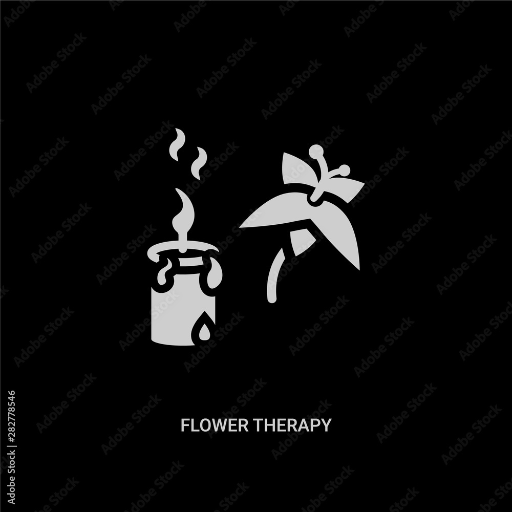 white flower therapy vector icon on black background. modern flat flower therapy from nature concept vector sign symbol can be use for web, mobile and logo.